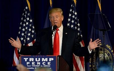 Republican Presidential nominee Donald Trump speaks at Laconia Middle School September 15, 2016 in Laconia, New Hampshire. Trump is in a tight race with Hillary Clinton as the November election nears. (Darren McCollester/Getty Images/AFP)