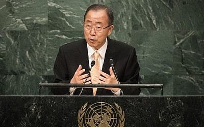UN Secretary General Ban Ki-moon addresses the United Nations General Assembly at UN headquarters, September 20, 2016 in New York City. (Drew Angerer/Getty Images/AFP)