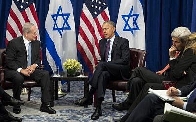 Benjamin Netanyahu, left, and US President Barack Obama meet at the Lotte New York Palace Hotel, September 21, 2016 in New York City. (Drew Angerer/Getty Images/AFP) Benjamin Netanyahu, left, and US President Barack Obama meet at the Lotte New York Palace Hotel, September 21, 2016 in New York City. (Drew Angerer/Getty Images/AFP)