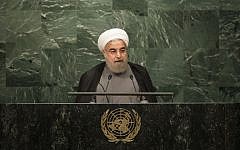 President of Iran Hassan Rouhani addresses the United Nations General Assembly at UN headquarters on September 22, 2016 in New York City. (Drew Angerer/Getty Images/AFP)