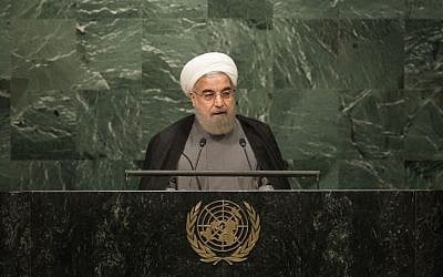 President of Iran Hassan Rouhani addresses the United Nations General Assembly at UN headquarters on September 22, 2016 in New York City. (Drew Angerer/Getty Images/AFP)