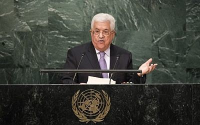 Palestinian Authority President Mahmoud Abbas addresses the United Nations General Assembly at UN headquarters, September 22, 2016 in New York City. (Drew Angerer/Getty Images/AFP)