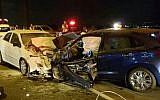 The scene of a head-on collision between two vehicles outside of Haifa on September 10, 2016. (Magen David Adom)