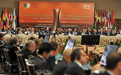 Energy ministers from OPEC and other oil-producing countries attend the opening session of the 15th International Energy Forum Ministerial meeting in Algiers, Algeria, Tuesday, Sept. 27, 2016. (AP Photo/ Sidali Djarboub)