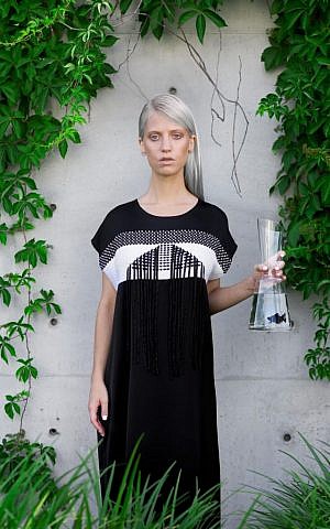 One of the graphic, black-and-white designs from Adi Yair's loom (Courtesy Adi Yair)