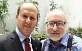 Jerusalem Mayor Nir Barkat meets Jonathan Pollard in New York, September 26, 2016 (Jerusalem Municipality)