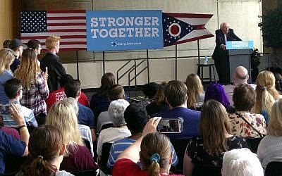 Sen. Bernie Sanders, I-Vermont, speaks in support of Democratic presidential candidate Hillary Clinton at a rally at the University of Akron in Akron, Ohio, Saturday, Sept. 17, 2016. (AP Photo/Julie Carr Smyth)