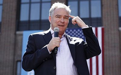 Democratic vice presidential candidate, Senator Tim Kaine, D-Va. speaks during a campaign rally at the University of Michigan in Ann Arbor, Michigan on September 13, 2016. (AP Photo/Paul Sancya)