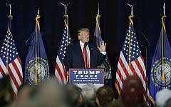 Republican presidential candidate Donald Trump speaks at a campaign rally, Thursday, Sept. 29, 2016, in Bedford, New Hampshire. (AP Photo/John Locher)