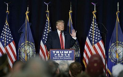 Republican presidential candidate Donald Trump speaks at a campaign rally, Thursday, Sept. 29, 2016, in Bedford, New Hampshire. (AP Photo/John Locher)