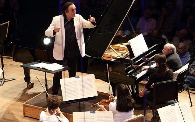 Charles Dutoit conducts and Menahem Pressler plays piano with the Boston Symphony Orchestra. (Photo: Hilary Scott, courtesy BSO)