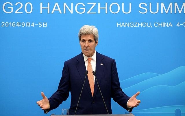 US Secretary of State John Kerry speaks at a press conference in Hangzhou, China, during the G20 Leaders Summit on September 4, 2016. (Wang Zhao/Pool Photo via AP)