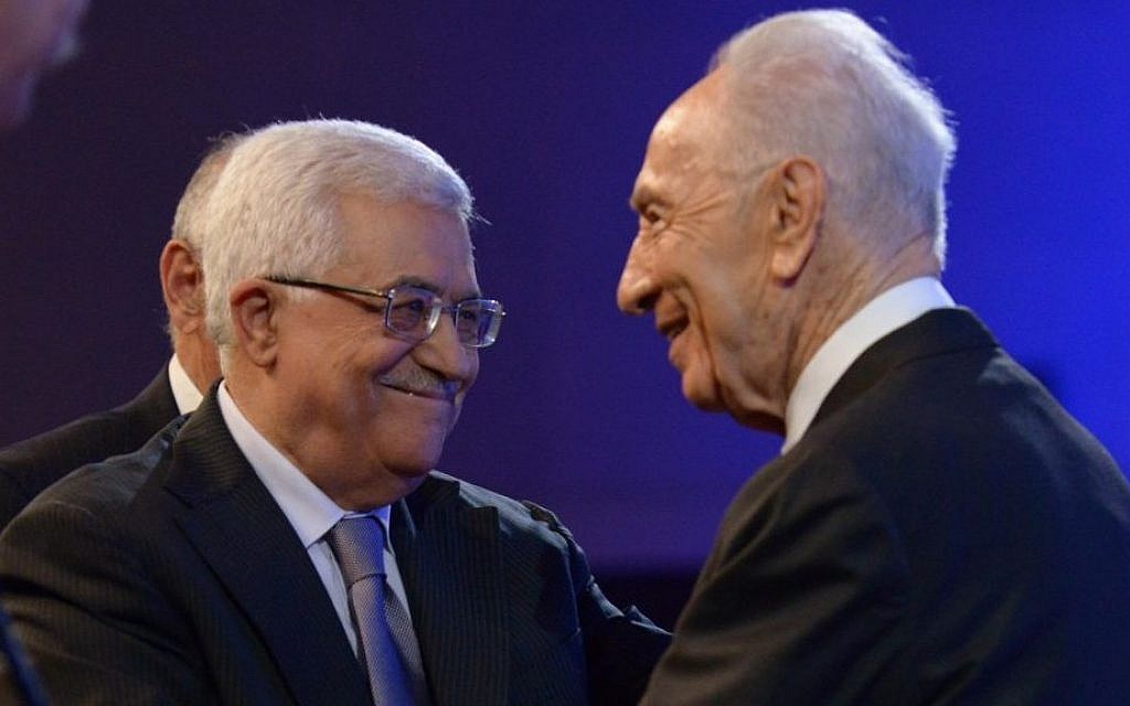Then-president Shimon Peres, left, meets with Palestinian Authority President Mahmoud Abbas at the World Economic Forum in Amman, Jordan on May 26, 2013. Mark Neyman/GPO/FLASH90) Then-president Shimon Peres, left, meets with Palestinian Authority President Mahmoud Abbas at the World Economic Forum in Amman, Jordan on May 26, 2013. Mark Neyman/GPO/FLASH90)