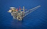 An aerial view of the Israeli Tamar gas processing rig 24 kilometers off the Israeli southern coast of Ashkelon.