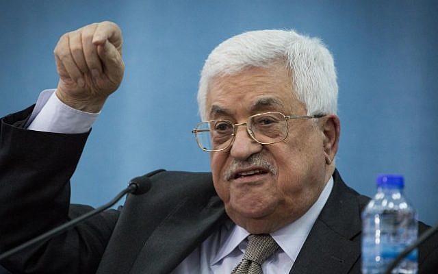 Palestinian Authority President Mahmoud Abbas speaks during a meeting with a delegation of the Federation of Jews from Arab countries in Ramallah, in the West Bank, on March 28, 2016. (Hadas Parush/Flash90) Palestinian Authority President Mahmoud Abbas speaks during a meeting with a delegation of the Federation of Jews from Arab countries in Ramallah, in the West Bank, on March 28, 2016. (Hadas Parush/Flash90)