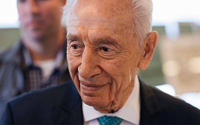 Former Israeli president Shimon Peres at an event marking 40 years since Operation Entebbe, held at Peres Center for Peace in Tel Aviv,  June 27, 2016. (Kelmer/Flash90)