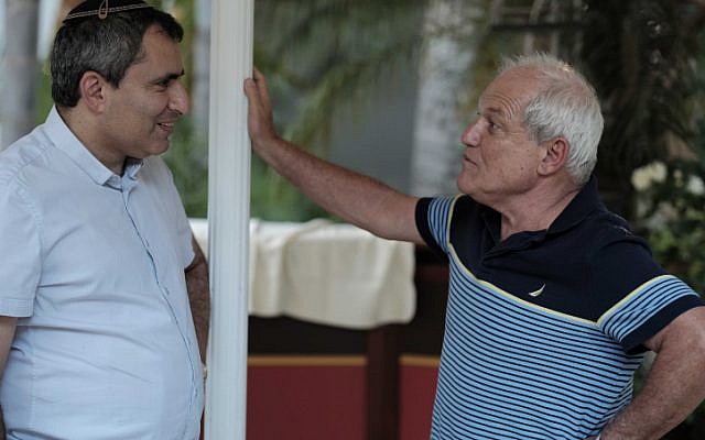 Jerusalem Minister Zeev Elkin (L) speaks with Welfare Minister Haim Katz outside a meeting of the Likud secretariat in Maccabiah Village, near Tel Aviv on August 16, 2016. (Tomer Neuberg/Flash90) Jerusalem Minister Zeev Elkin (L) speaks with Welfare Minister Haim Katz outside a meeting of the Likud secretariat in Maccabiah Village, near Tel Aviv on August 16, 2016. (Tomer Neuberg/Flash90)