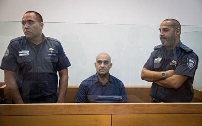 Head of the regional council of the Arab town of Julis, Salman Amar, seen at the Rishon Leztion court after shooting to death a gardening contractor on September 6, 2016. (Nati Shohat/Flash90)