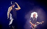 American singer Adam Lambert performs live with British band Queen at a concert in Hayarkon Park, Tel Aviv, September 12, 2016. (Miriam Alster/Flash90)