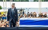 US President Barack Obama seen at the state funeral ceremony for former Israeli president Shimon Peres at Mount Herzl, in Jerusalem, on September 30, 2016. (Emil Salman/POOL)