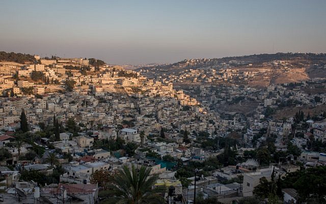 A view of East Jerusalem as the sun sets, August 8, 2016. (Zack Wajsgras/Flash90)