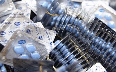 Illustrative: Suspected fake erection dysfunction pills seized by Israel Police, Health Ministry and Tax Authority investigators, September 7, 2016 (Israel Police)