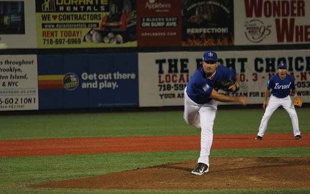 Jason Marquis, who played 15 years in the major leagues, delivering a pitch for Israel against Great Britain in the World Baseball Classic in Brooklyn, NY, September 22, 2016. (Hillel Kuttler) Jason Marquis, who played 15 years in the major leagues, delivering a pitch for Israel against Great Britain in the World Baseball Classic in Brooklyn, NY, September 22, 2016. (Hillel Kuttler)