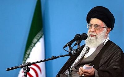 Supreme Leader Ayatollah Ali Khamenei delivers a speech during a meeting in Tehran, September 9, 2015. (Office of the Iranian Supreme Leader via AP and JTA)