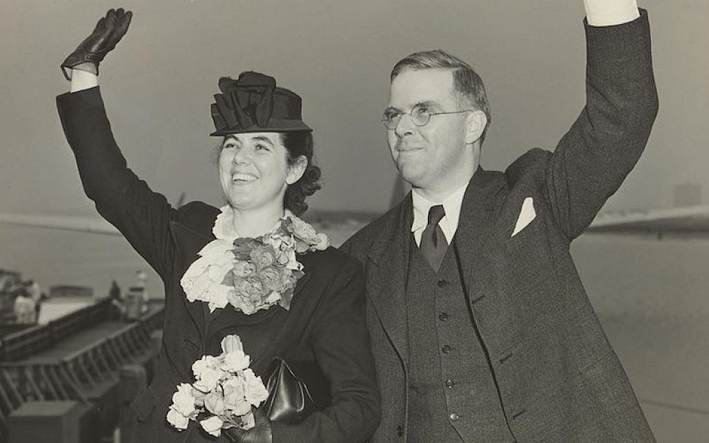Martha and Waitstill Sharp departing New York Harbor for Prague in 1939. (Courtesy of Sharp Family Archives/via JTA) Martha and Waitstill Sharp departing New York Harbor for Prague in 1939. (Courtesy of Sharp Family Archives/via JTA)