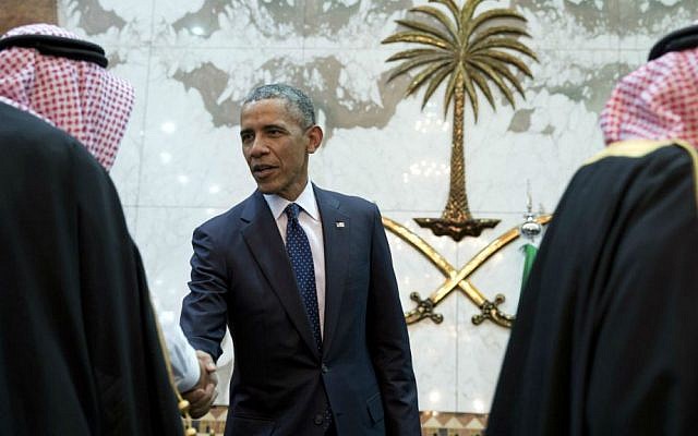 In this Jan. 27, 2015 file photo, President Barack Obama participates in a receiving line with the Saudi Arabian King, Salman bin Abdul Aziz, at Erga Palace in Riyadh, Saudi Arabia. (AP Photo/Carolyn Kaster, File) In this Jan. 27, 2015 file photo, President Barack Obama participates in a receiving line with the Saudi Arabian King, Salman bin Abdul Aziz, at Erga Palace in Riyadh, Saudi Arabia. (AP Photo/Carolyn Kaster, File)