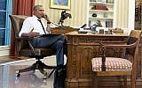 President Barack Obama talking on the phone in the Oval Office, July 15, 2016. (Pete Souza/ Official White House Photo)