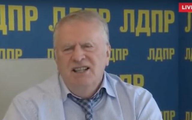 Vladimir Zhirinovsky speaks on Russian television in June 2016. (screen capture: YouTube) Vladimir Zhirinovsky speaks on Russian television in June 2016. (screen capture: YouTube)