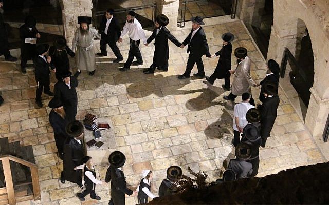 Hasidic worshipers dance at the site of David's Tomb on Mount Zion on Saturday nights. (Shmuel Bar-Am)