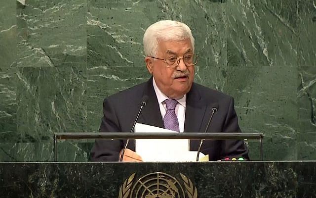 Palestinian Authority President Mahmoud Abbas addresses the UN General Assembly in New York on Thursday, September 22, 2016 (screenshot)