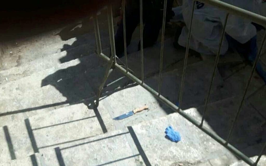 One of the knives allegedly used in an attempted stabbing attack near Hebron's Tomb of the Patriarchs holy site on September 19, 2016. (Israel Police)