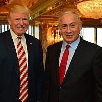 Prime Minister Benjamin Netanyahu and US President Donald Trump meeting at Trump Tower in New York, September 25, 2016. (Kobi Gideon/GPO) Prime Minister Benjamin Netanyahu and US President Donald Trump meeting at Trump Tower in New York, September 25, 2016. (Kobi Gideon/GPO)