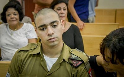 IDF soldier Elor Azaria at a military court hearing in Jaffa, August 30, 2016. (Miriam Alster/Flash90/JTA) IDF soldier Elor Azaria at a military court hearing in Jaffa, August 30, 2016. (Miriam Alster/Flash90/JTA)