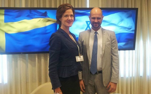 Swedish opposition leader Anna Kinberg Batra, left, with Likud MK Amir Ohana, at the Knesset, September 5, 2016 (courtesy Knesset Foreign Affairs Division) Swedish opposition leader Anna Kinberg Batra, left, with Likud MK Amir Ohana, at the Knesset, September 5, 2016 (courtesy Knesset Foreign Affairs Division)