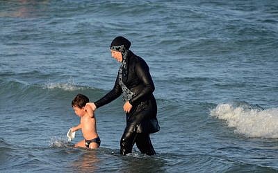 A Tunisian woman wearing a 'burkini,' August 16, 2016.  (FETHI BELAID/AFP)