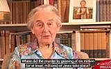 German Holocaust denier Ursula Haverbeck speaks during an interview in 2014 (screen capture: YouTube)