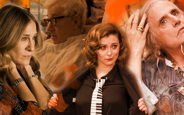 From left: Sarah Jessica Parker, Woody Allen, Rachel Bloom and Jeffrey Tambor all star in fall premieres that Jewish viewers should watch. (Lior Zaltzman/via JTA)