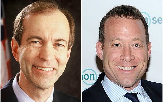 Rep. Scott Garrett, left, and his challenger in November, Josh Gottheimer (Jason Kempin/Getty Images for Common Sense Media via JTA)