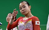 Japanese gymnast Sae Miyakawa after Japan qualified for the team final on day 2 of the Rio 2016 Olympic Games in Rio de Janeiro, Brazil, Aug.7, 2016 (David Ramos/Getty Images via JTA)
