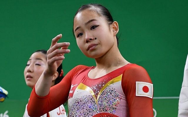 Japanese gymnast Sae Miyakawa after Japan qualified for the team final on day 2 of the Rio 2016 Olympic Games in Rio de Janeiro, Brazil, Aug.7, 2016 (David Ramos/Getty Images via JTA) Japanese gymnast Sae Miyakawa after Japan qualified for the team final on day 2 of the Rio 2016 Olympic Games in Rio de Janeiro, Brazil, Aug.7, 2016 (David Ramos/Getty Images via JTA)