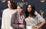 Actress Gaby Hoffmann (left), writer/director Jill Soloway (center) and actress Alexandra Grey (right) attend the 68th Annual Primetime Emmy Awards on in Los Angeles, California, on September 18, 2016. (Frazer Harrison/Getty Images/AFP)