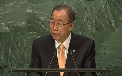 UN Secretary-General Ban Ki-moon addressing the UN annual General Assembly, September 20, 2016 (Screen capture: UN Web TV)