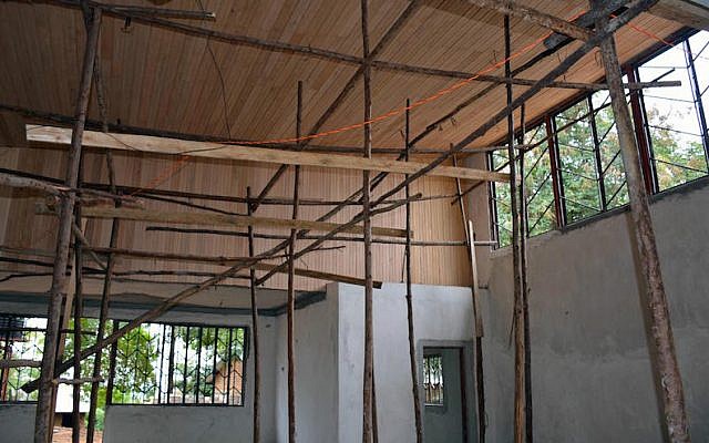 The interior of a synagogue under construction in Nabagoye, Uganda. (Courtesy of Be’chol Lashon via JTA)
