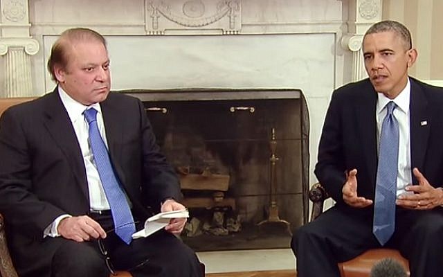 US President Barack Obama meets with Pakistan's Prime Minister Nawaz Sharif at the White House in October 2013 (screen capture: YouTube) US President Barack Obama meets with Pakistan's Prime Minister Nawaz Sharif at the White House in October 2013 (screen capture: YouTube)