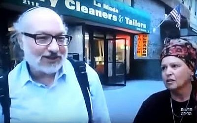 Jonathan Pollard, accompanied by his wife Esther, talks to Israel's Channel 1 television in an interview aired Friday, September 23, 2016 (screen capture: YouTube)