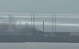 Thick black smoke rises from an explosion at the SpaceX launch site at Cape Canaveral on Florida on September 1, 2016 (screen capture: NASA TV)